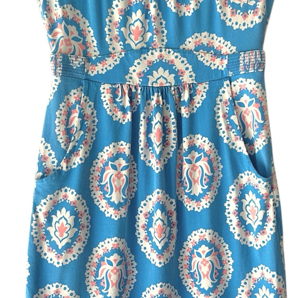 BODEN | NWOT IBIZA DRESS CAP SLEEVES COTTON MODAL POCKETS BLUE PINK | 4 LONG - Picture 3 of 11
